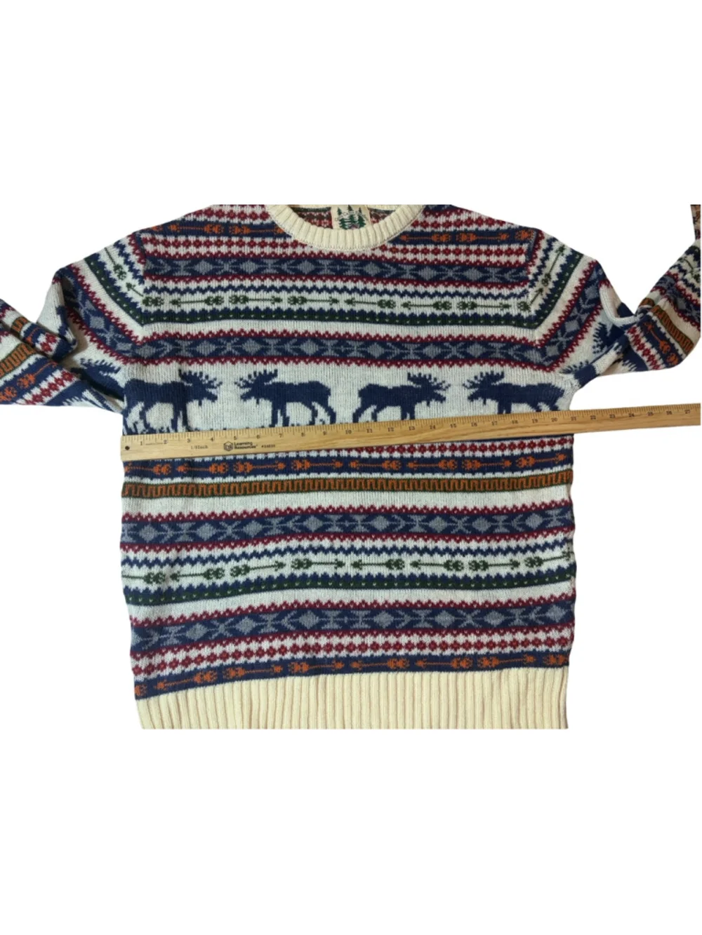 Kiel James Patrick Alpine Moose Fair Isle Wool Sweater Cabin Nordic Medium